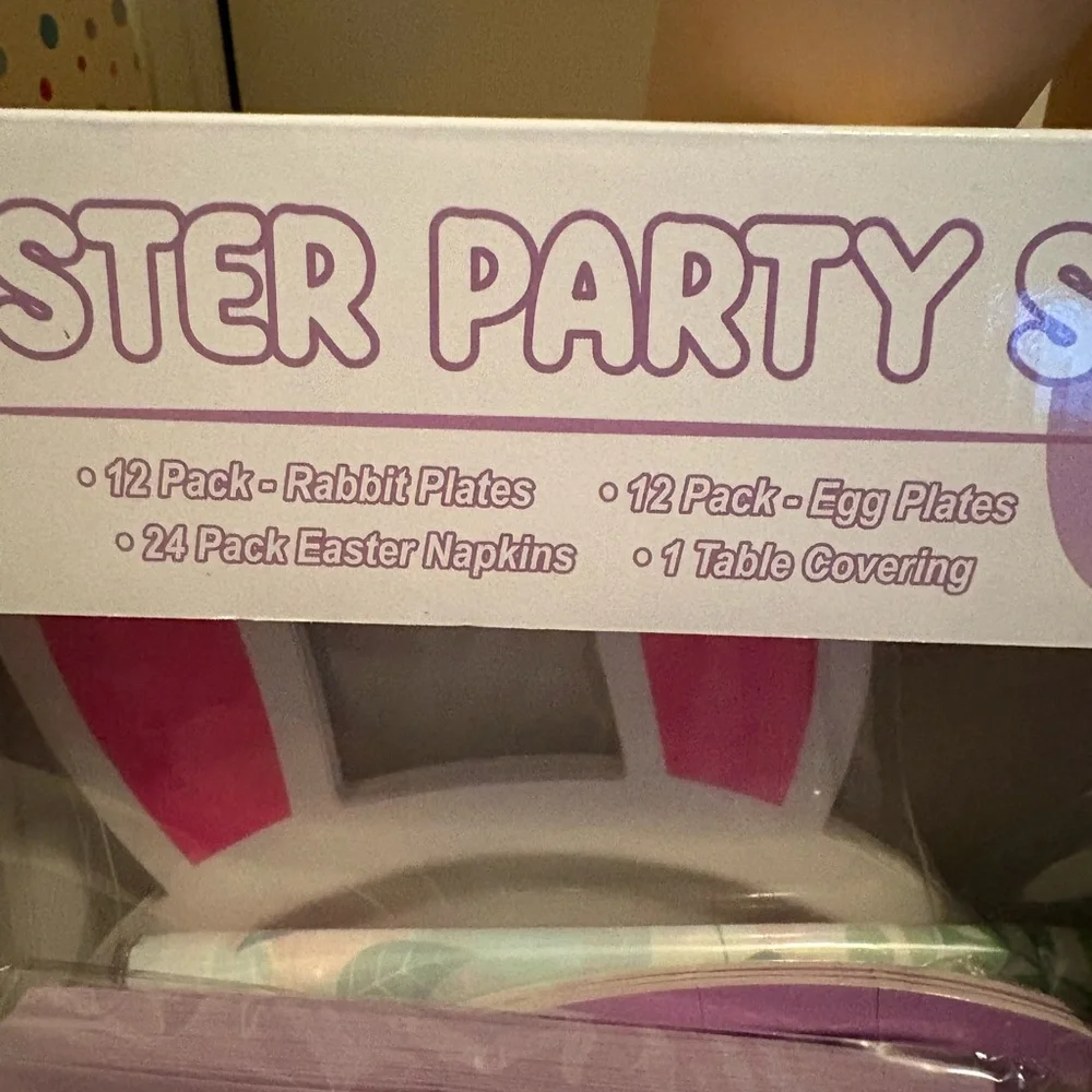Easter Party Set with Bunny and Egg Plates - Yellow and Purple NWB